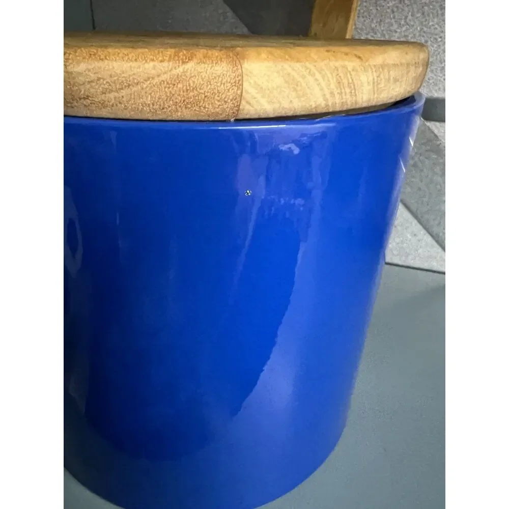 Vintage Georges Briard Blue Ice Bucket with Wood Handle & Lid Mid Century Modern